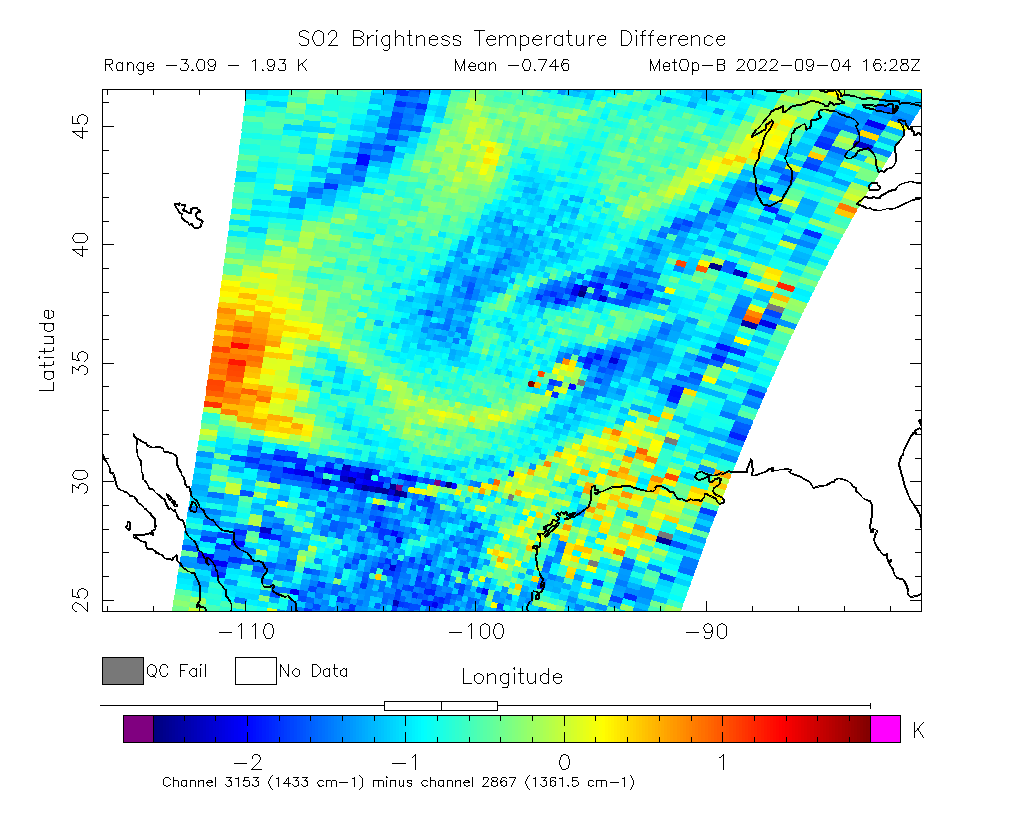 SO2 Brightness Temperature Difference 2022-09-04 16:28Z