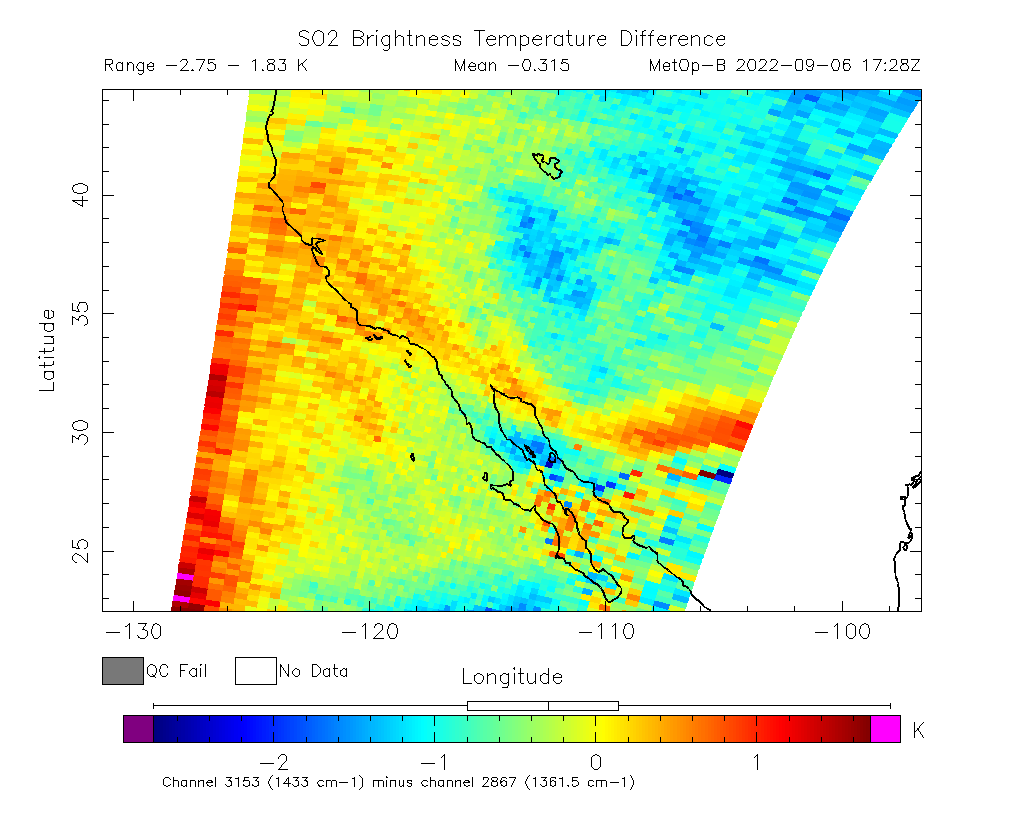 SO2 Brightness Temperature Difference 2022-09-06 17:28Z