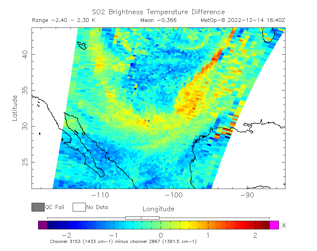 SO2 Brightness Temperature Difference 2022-12-14 16:40Z