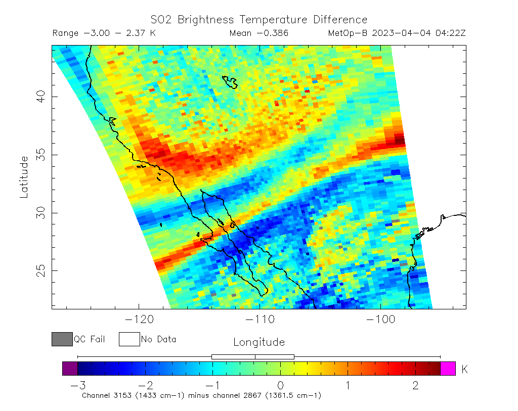 SO2 Brightness Temperature Difference 2023-04-04 04:22Z