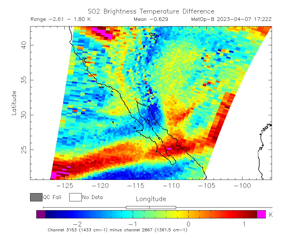 SO2 Brightness Temperature Difference 2023-04-07 17:22Z