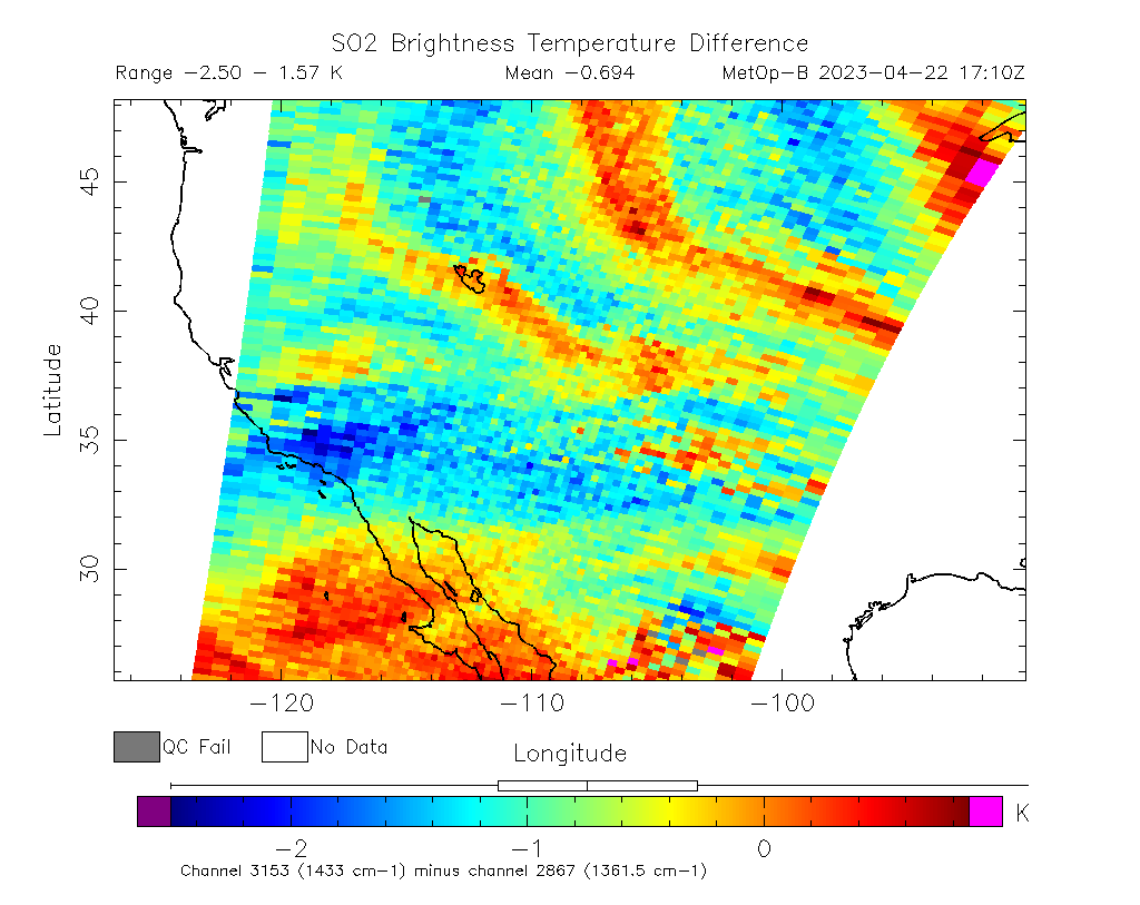 SO2 Brightness Temperature Difference 2023-04-22 17:10Z