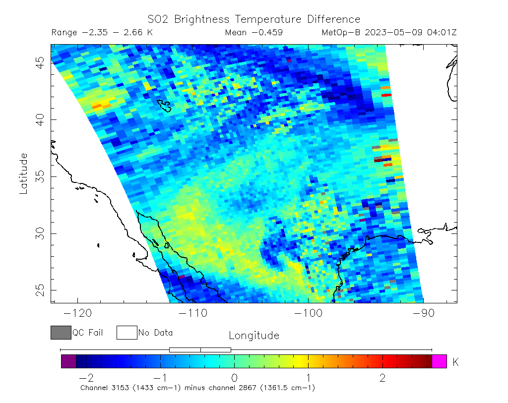 SO2 Brightness Temperature Difference 2023-05-09 04:01Z