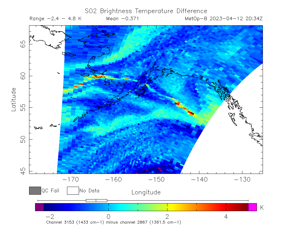 SO2 Brightness Temperature Difference 2023-04-12 20:34Z