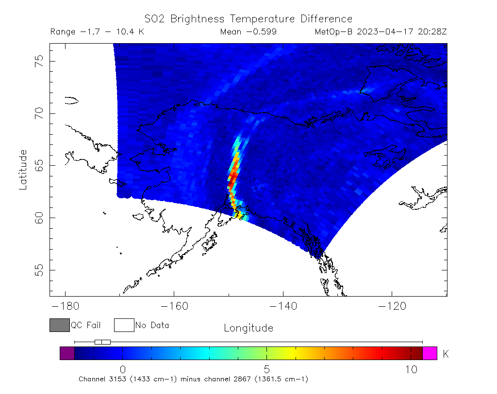 SO2 Brightness Temperature Difference 2023-04-17 20:28Z