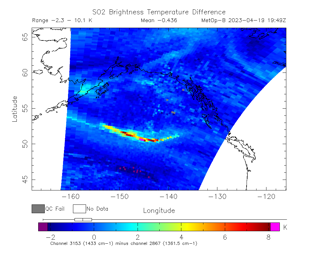 SO2 Brightness Temperature Difference 2023-04-19 19:49Z