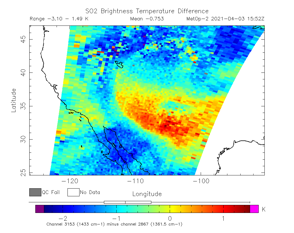 SO2 Brightness Temperature Difference 2021-04-03 15:52Z
