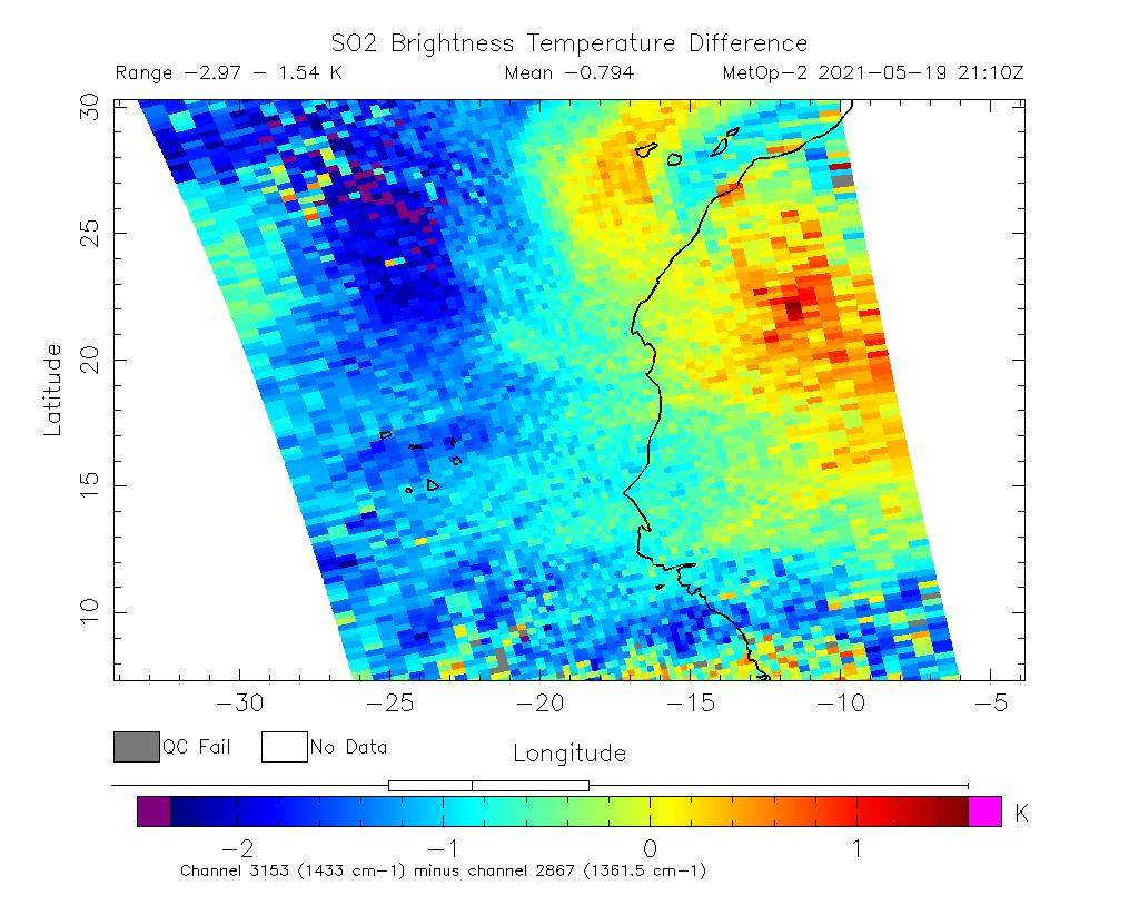 SO2 Brightness Temperature Difference 2021-05-19 21:10Z