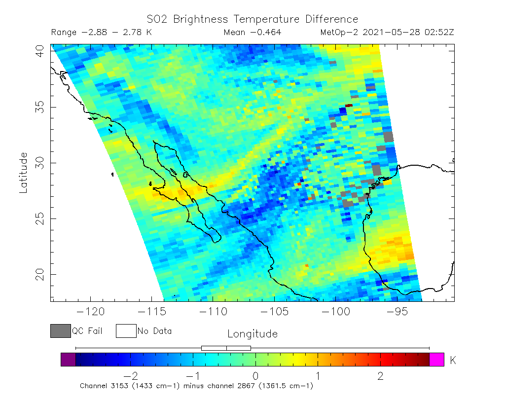 SO2 Brightness Temperature Difference 2021-05-28 02:52Z