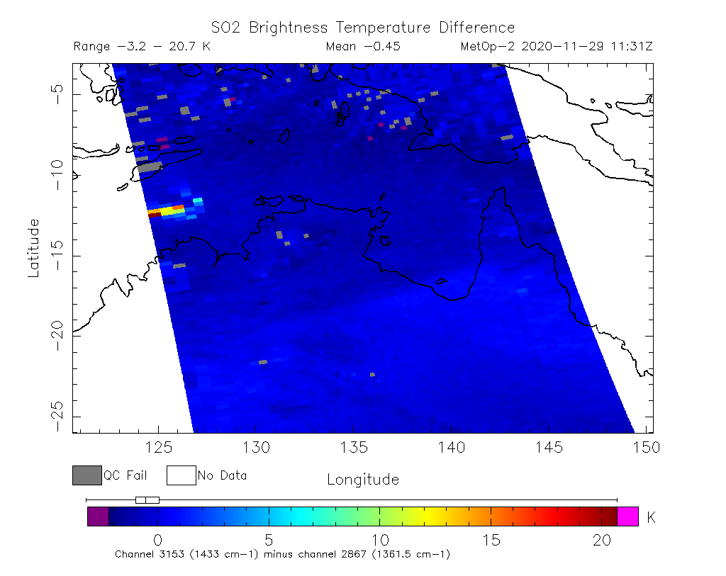 SO2 Brightness Temperature Difference 2020-11-29 11:31Z
