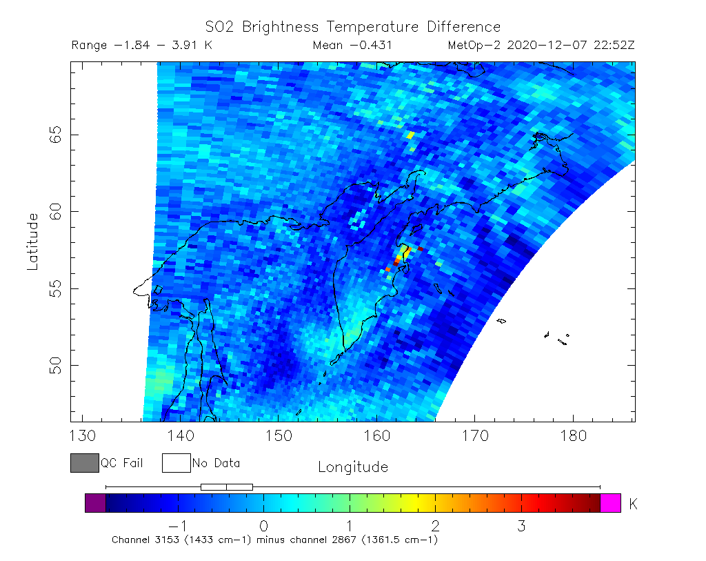 SO2 Brightness Temperature Difference 2020-12-07 22:52Z