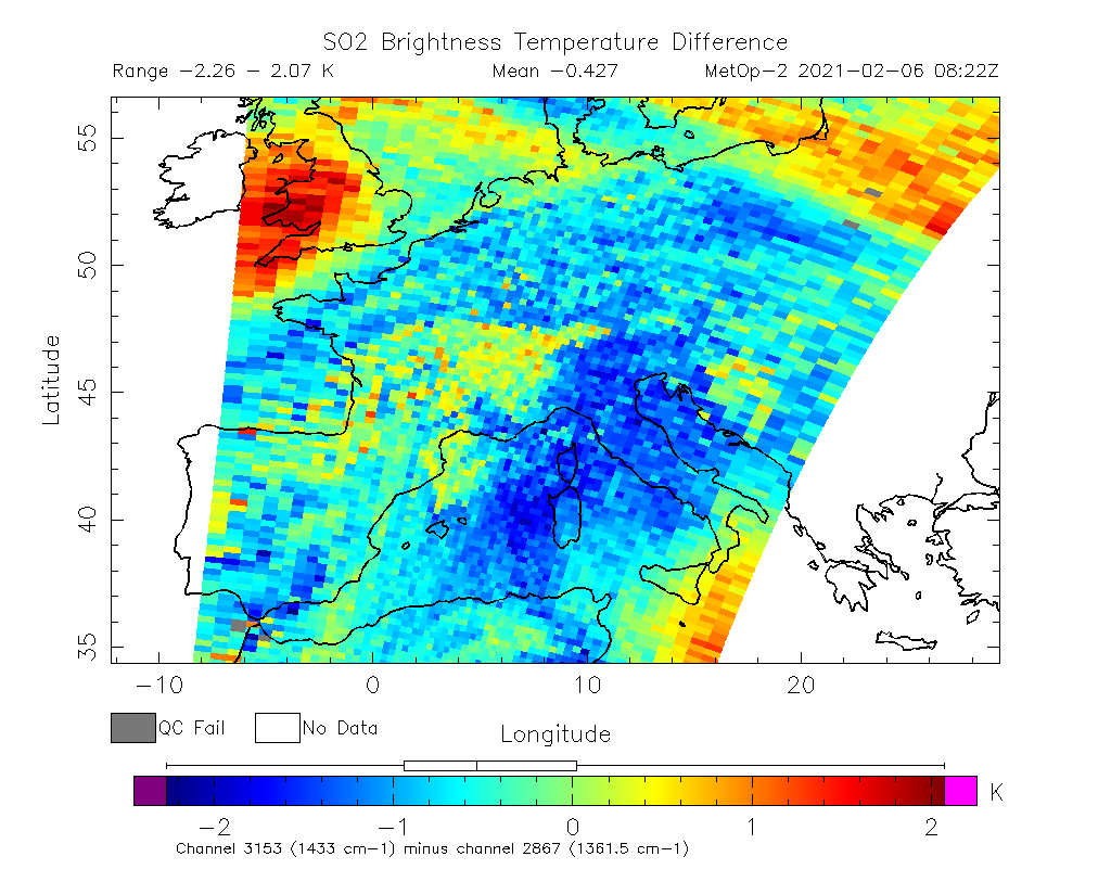 SO2 Brightness Temperature Difference 2021-02-06 08:22Z