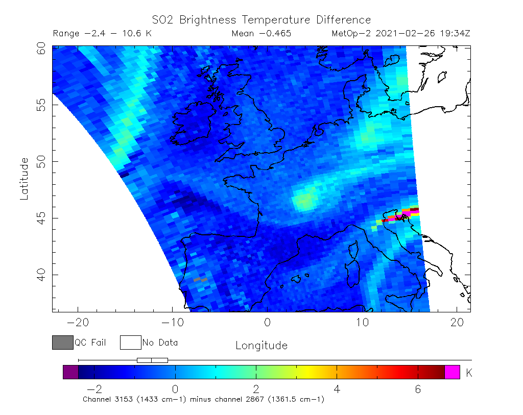 SO2 Brightness Temperature Difference 2021-02-26 19:34Z