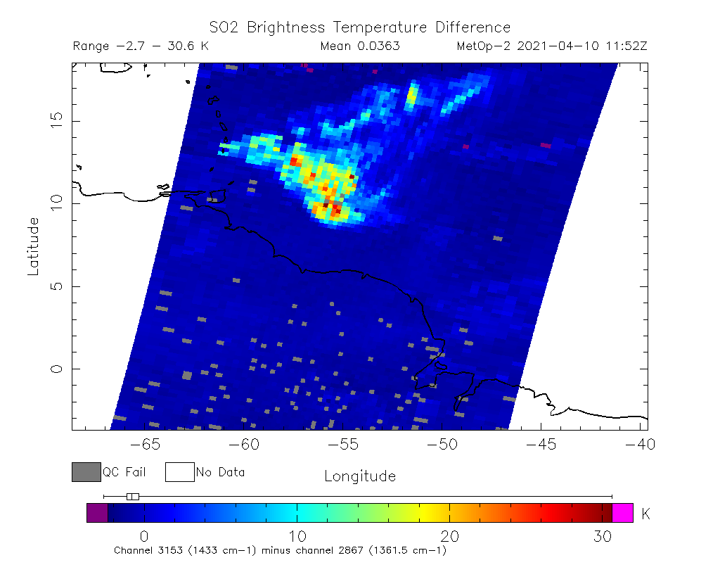 SO2 Brightness Temperature Difference 2021-04-10 11:52Z