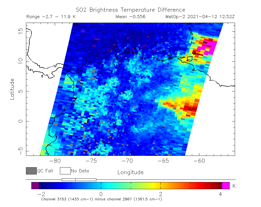 SO2 Brightness Temperature Difference 2021-04-12 12:52Z
