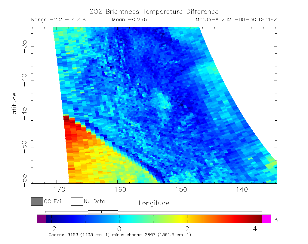 SO2 Brightness Temperature Difference 2021-08-30 06:49Z
