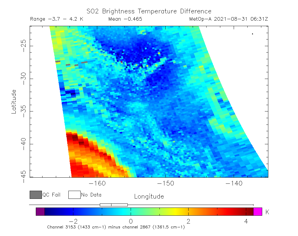SO2 Brightness Temperature Difference 2021-08-31 06:31Z