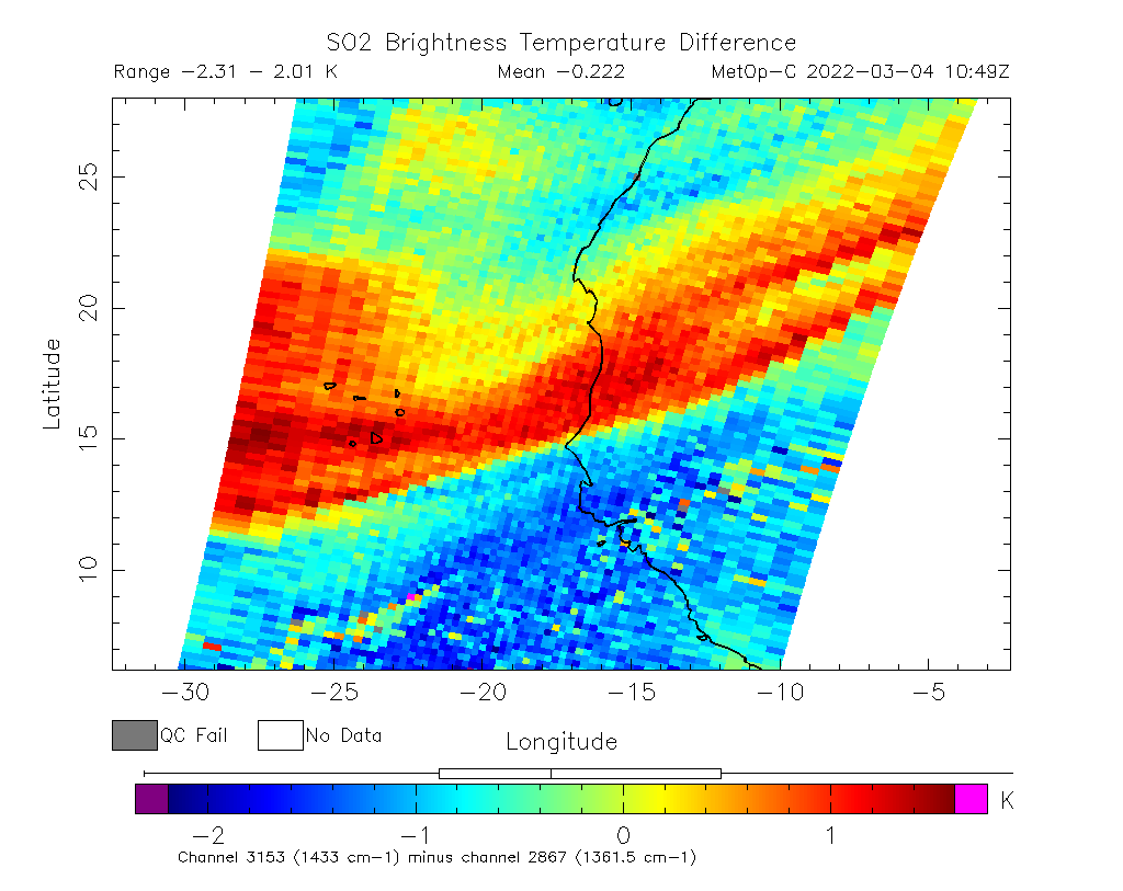 SO2 Brightness Temperature Difference 2022-03-04 10:49Z