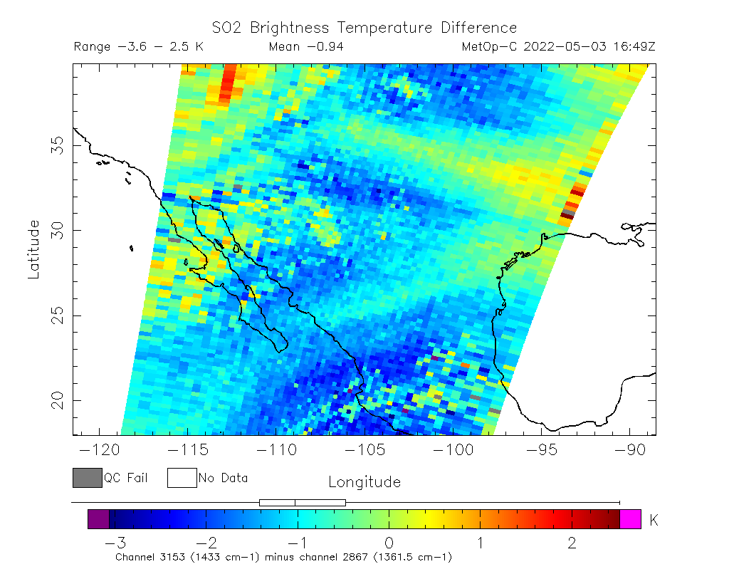 SO2 Brightness Temperature Difference 2022-05-03 16:49Z