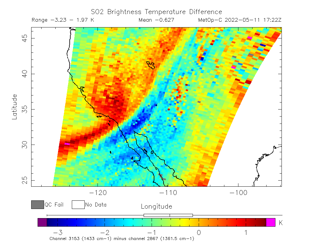 SO2 Brightness Temperature Difference 2022-05-11 17:22Z