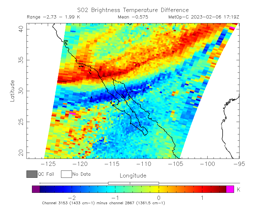SO2 Brightness Temperature Difference 2023-02-06 17:19Z