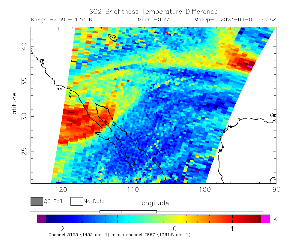 SO2 Brightness Temperature Difference 2023-04-01 16:58Z
