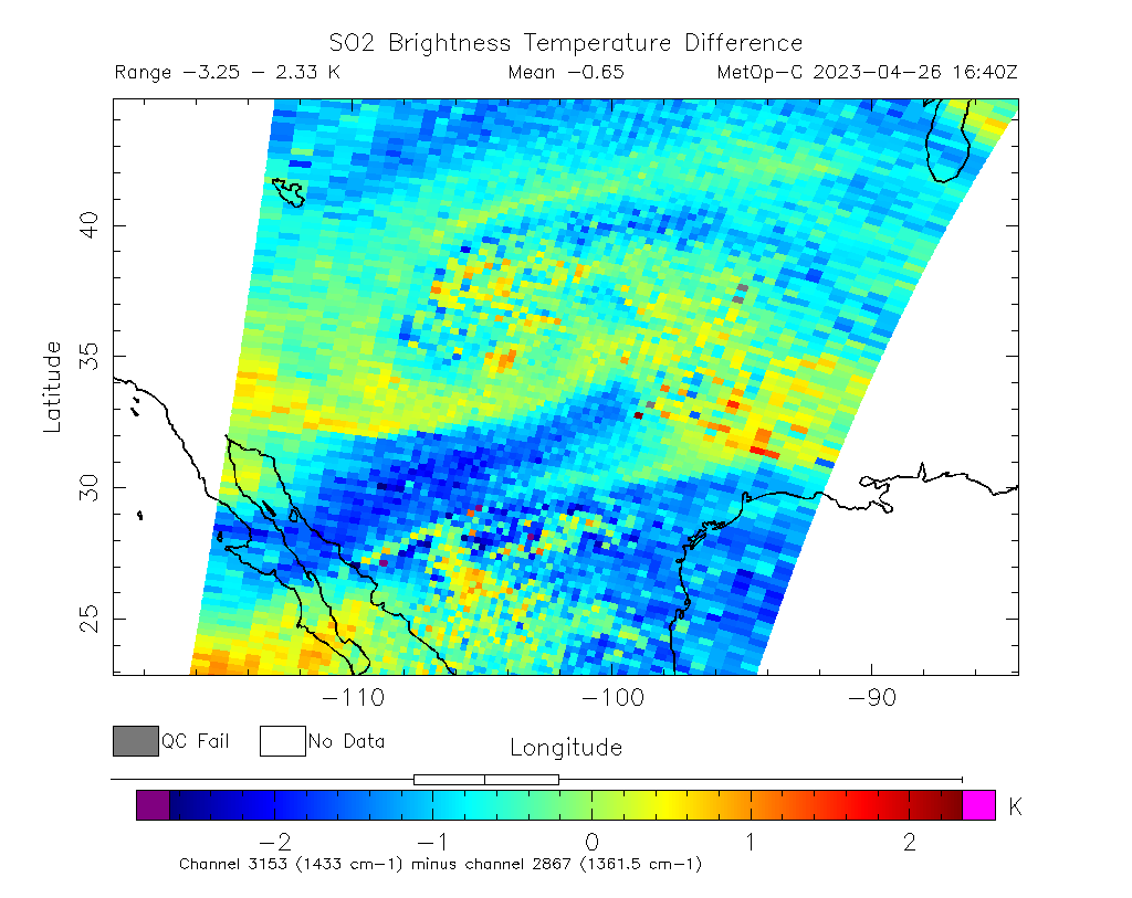 SO2 Brightness Temperature Difference 2023-04-26 16:40Z