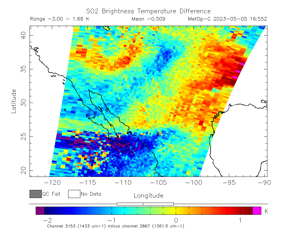 SO2 Brightness Temperature Difference 2023-05-05 16:55Z