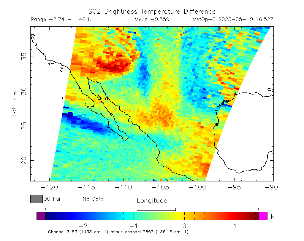 SO2 Brightness Temperature Difference 2023-05-10 16:52Z