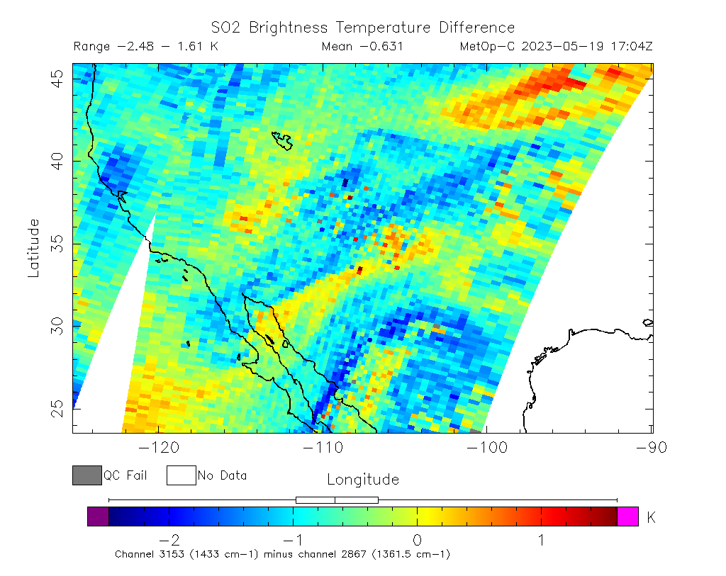 SO2 Brightness Temperature Difference 2023-05-19 17:04Z