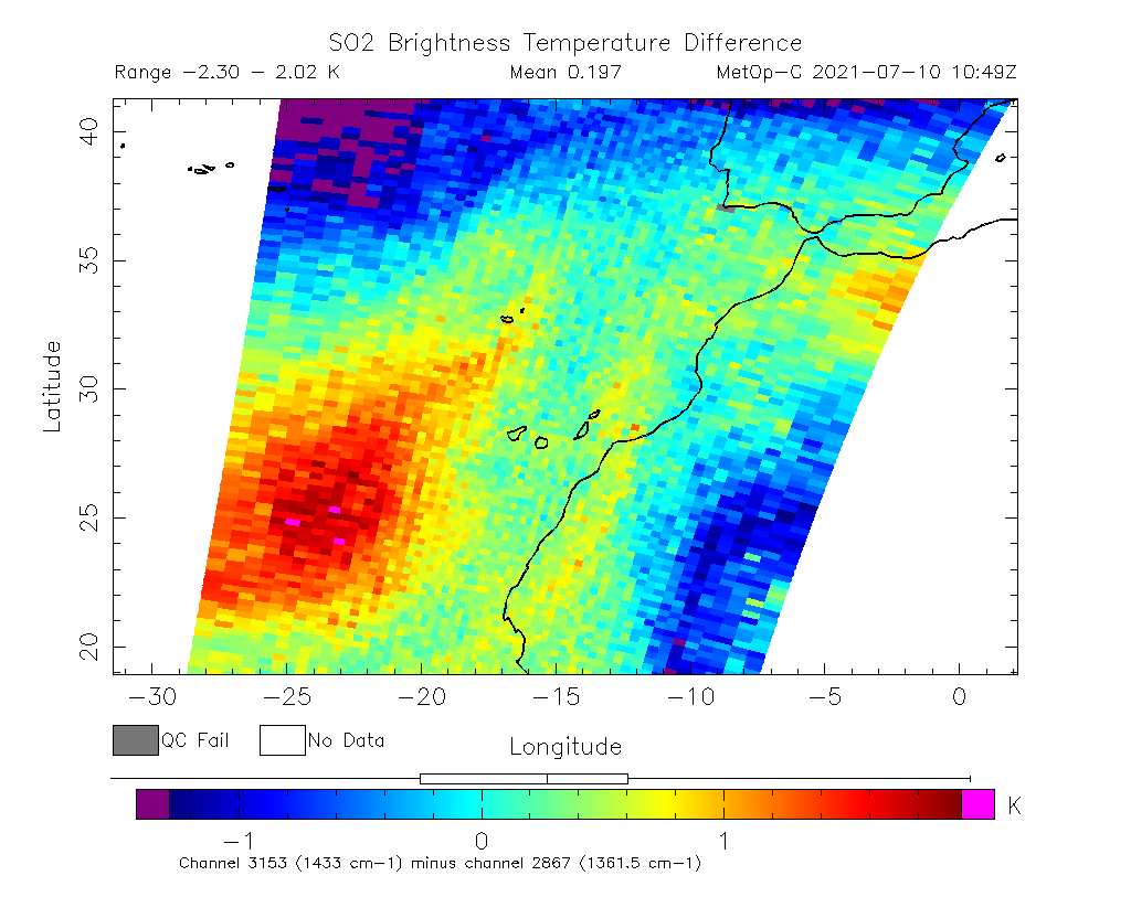 SO2 Brightness Temperature Difference 2021-07-10 10:49Z