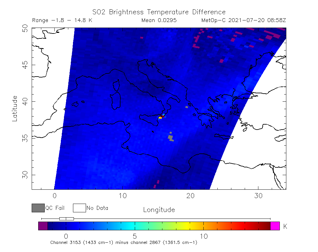 SO2 Brightness Temperature Difference 2021-07-20 08:58Z