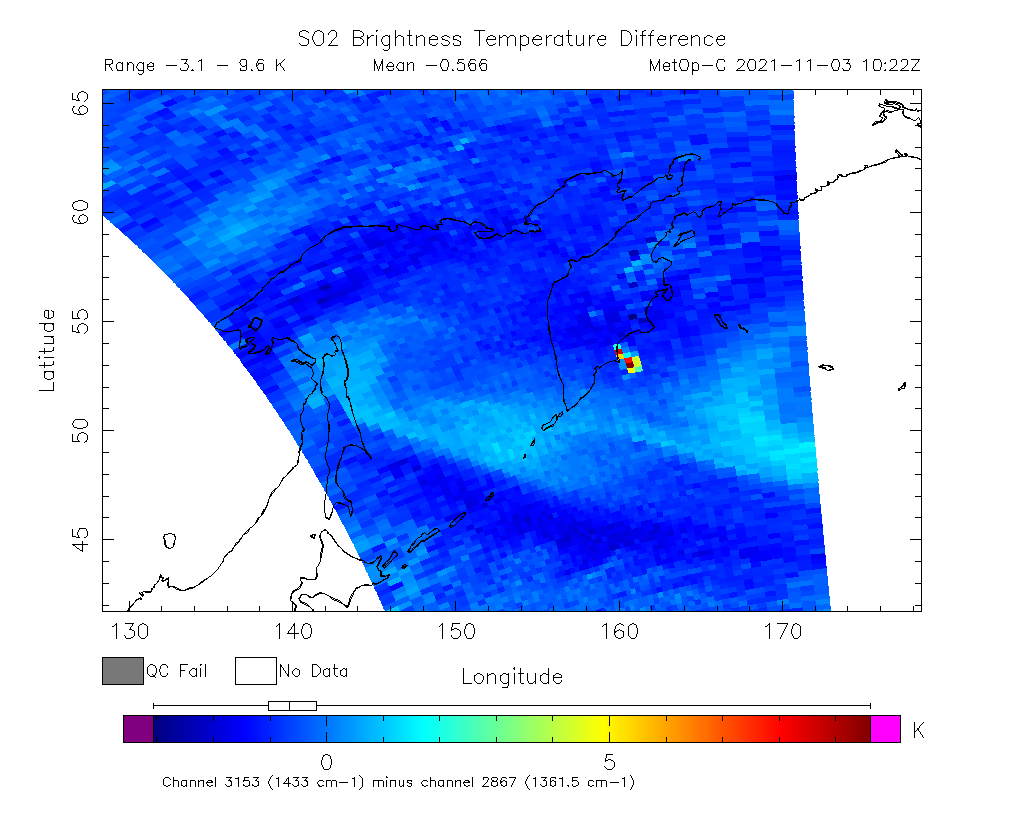 SO2 Brightness Temperature Difference 2021-11-03 10:22Z