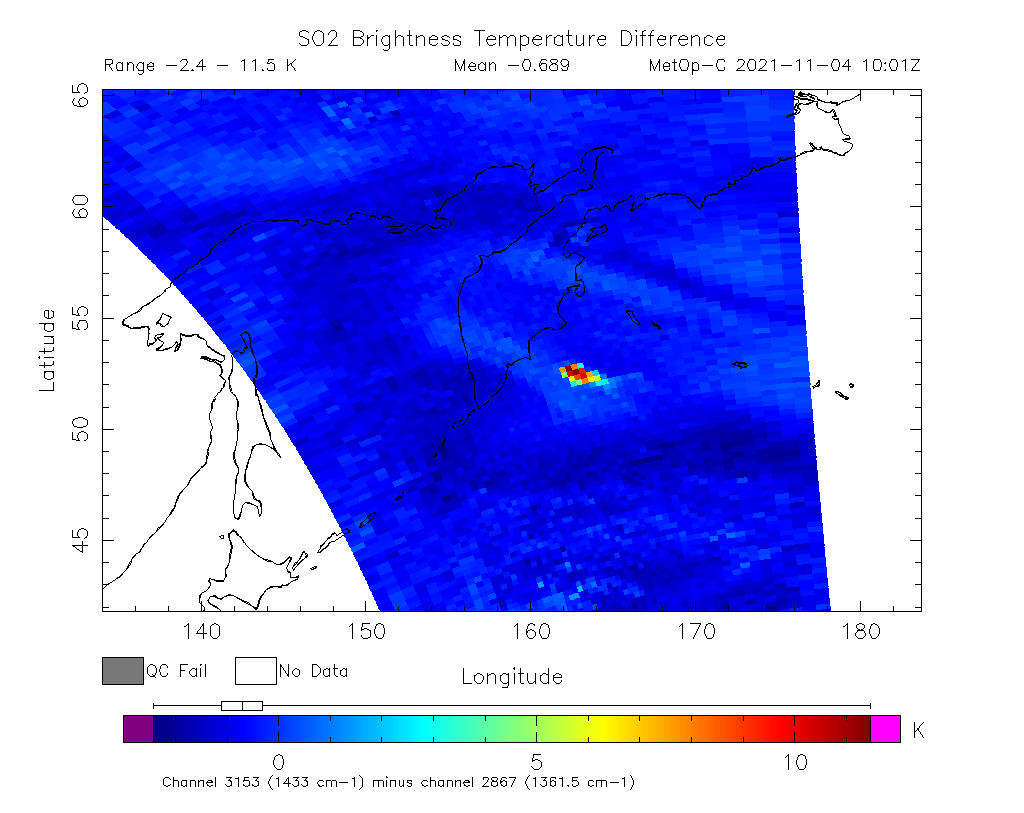 SO2 Brightness Temperature Difference 2021-11-04 10:01Z