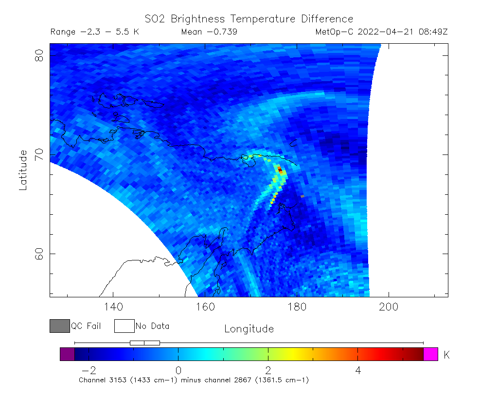 SO2 Brightness Temperature Difference 2022-04-21 08:49Z