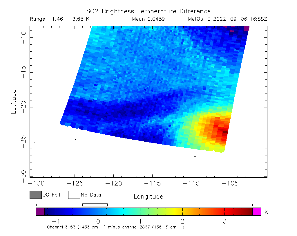 SO2 Brightness Temperature Difference 2022-09-06 16:55Z