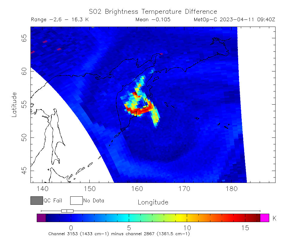 SO2 Brightness Temperature Difference 2023-04-11 09:40Z