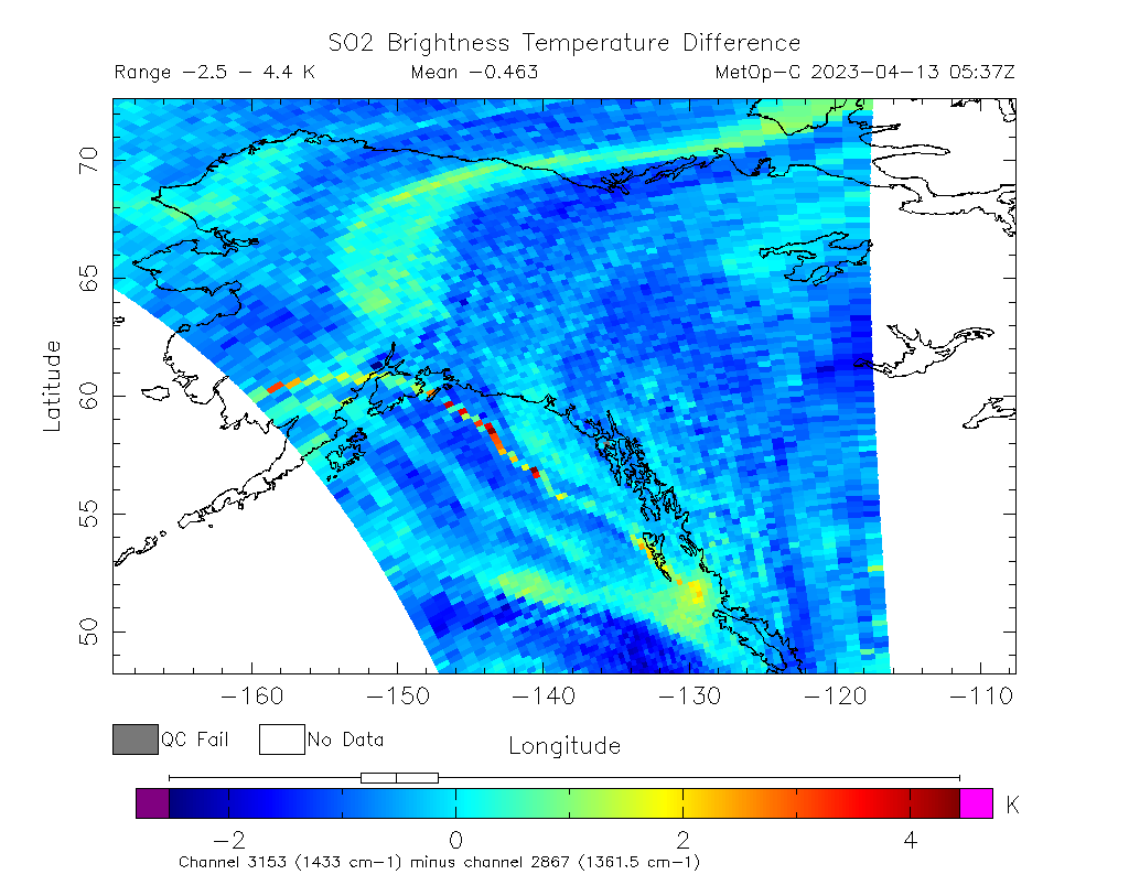 SO2 Brightness Temperature Difference 2023-04-13 05:37Z