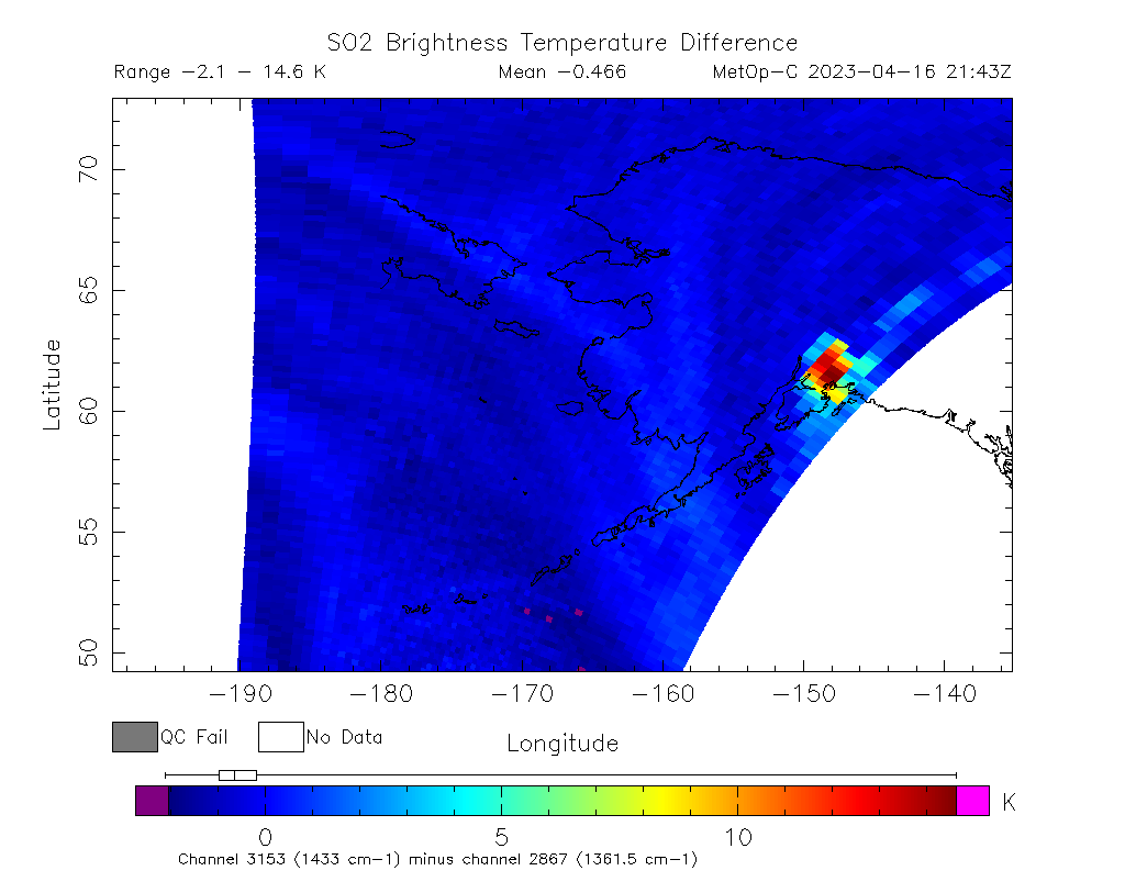 SO2 Brightness Temperature Difference 2023-04-16 21:43Z