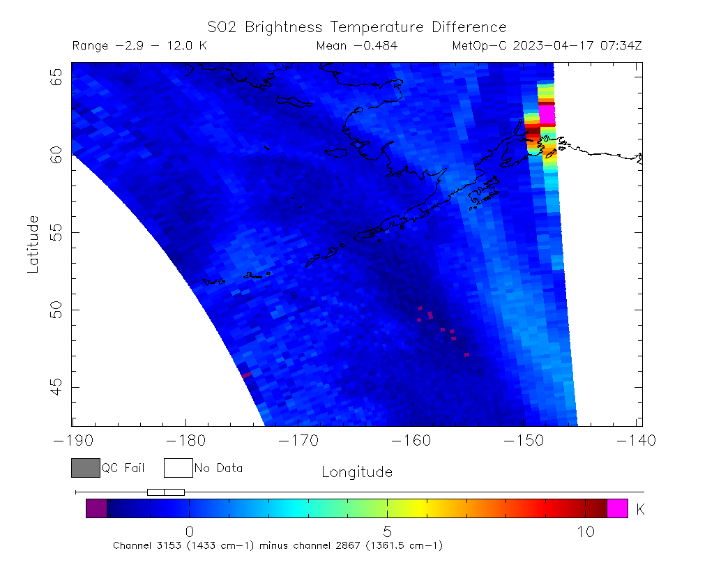SO2 Brightness Temperature Difference 2023-04-17 07:34Z