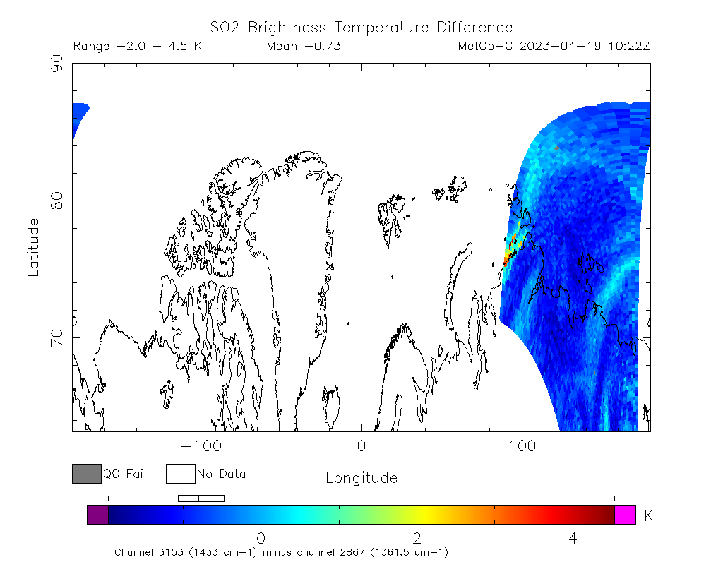 SO2 Brightness Temperature Difference 2023-04-19 10:22Z