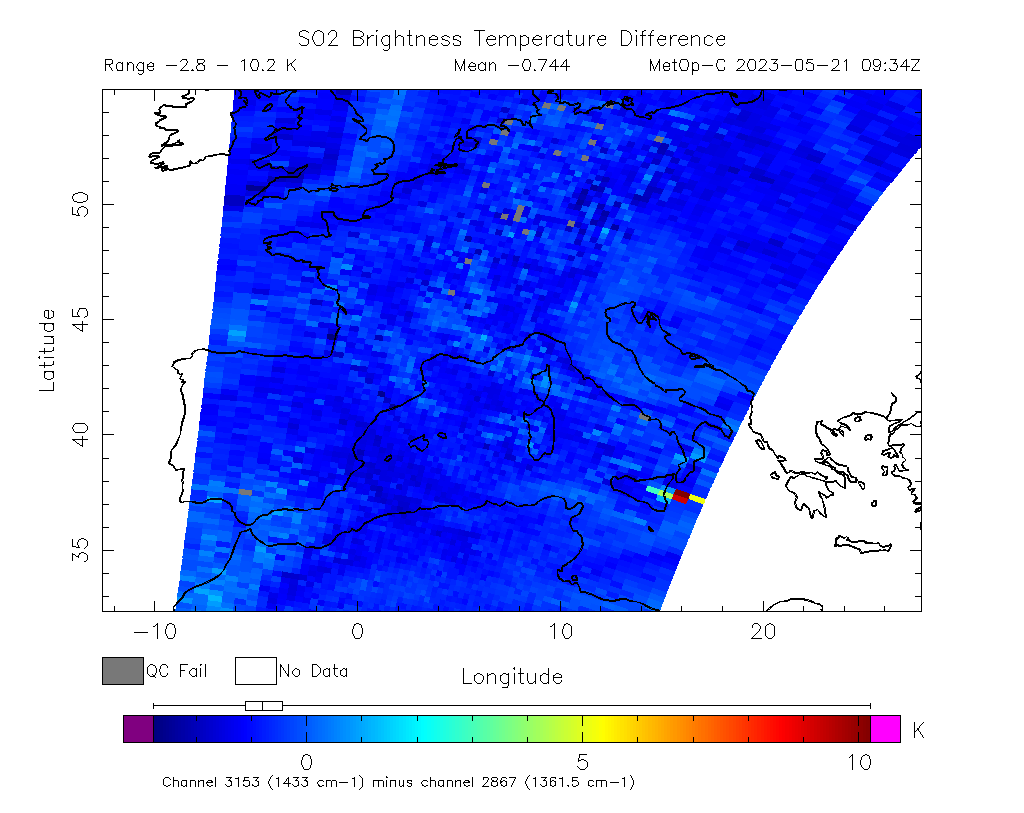 SO2 Brightness Temperature Difference 2023-05-21 09:34Z