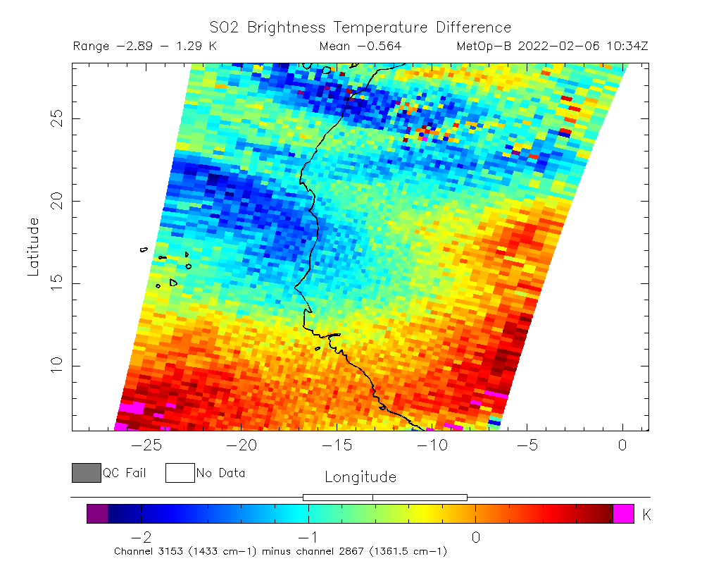 SO2 Brightness Temperature Difference 2022-02-06 10:34Z