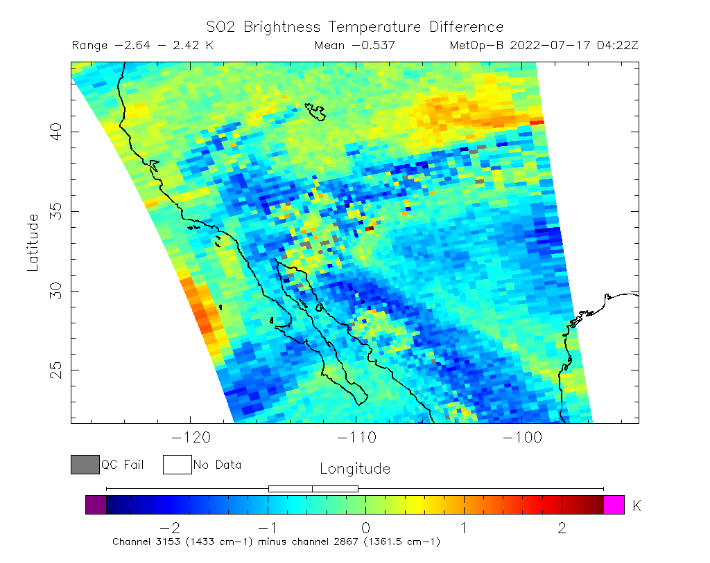 SO2 Brightness Temperature Difference 2022-07-17 04:22Z
