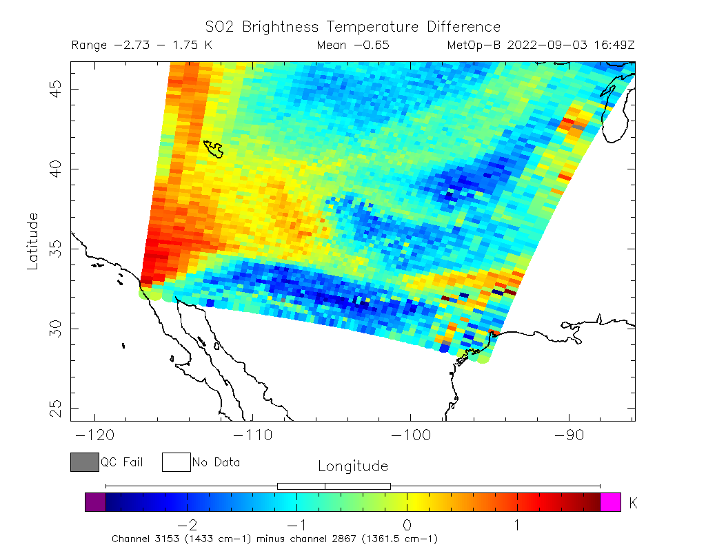 SO2 Brightness Temperature Difference 2022-09-03 16:49Z