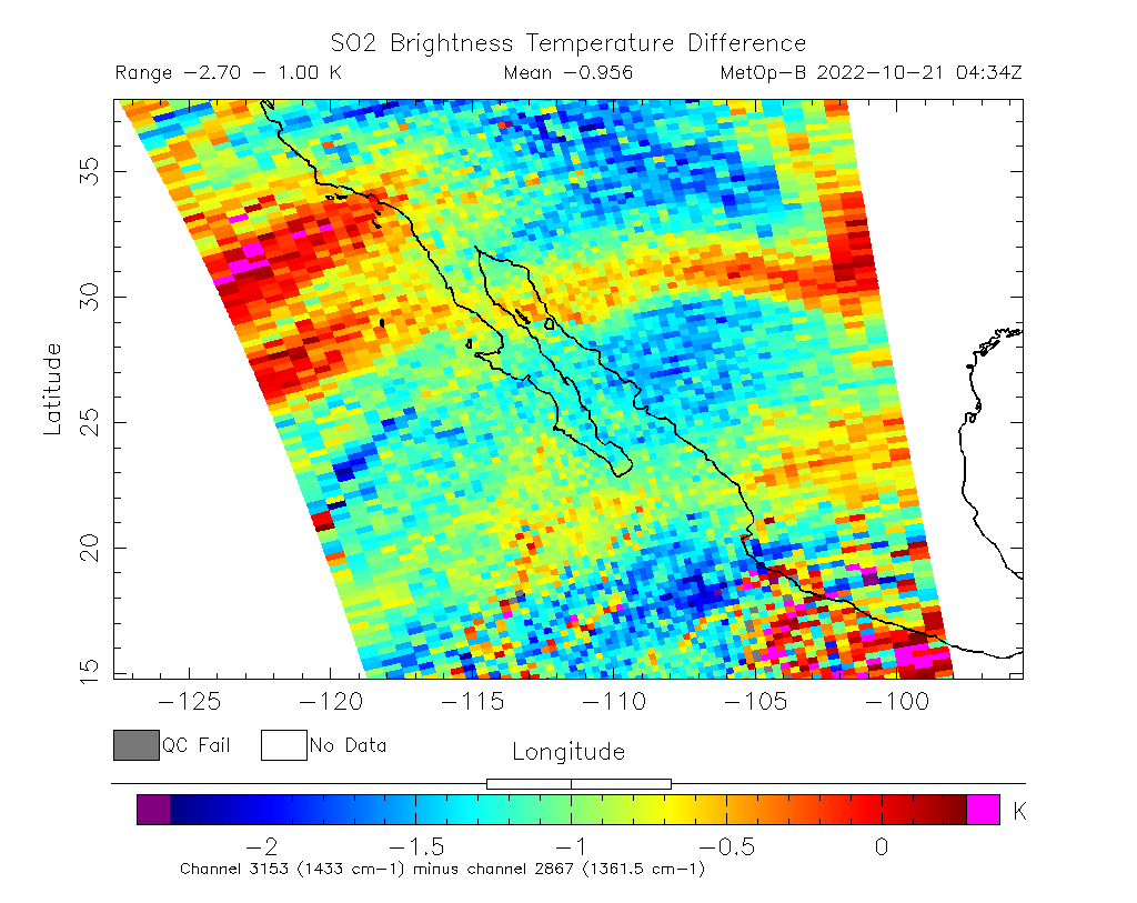 SO2 Brightness Temperature Difference 2022-10-21 04:34Z