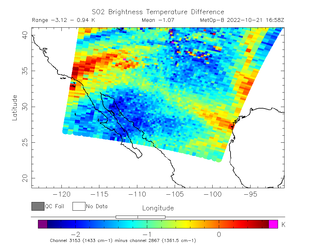 SO2 Brightness Temperature Difference 2022-10-21 16:58Z
