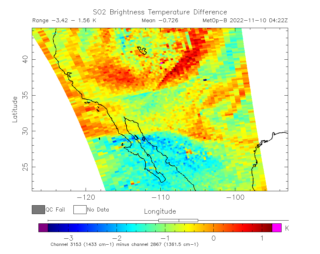 SO2 Brightness Temperature Difference 2022-11-10 04:22Z