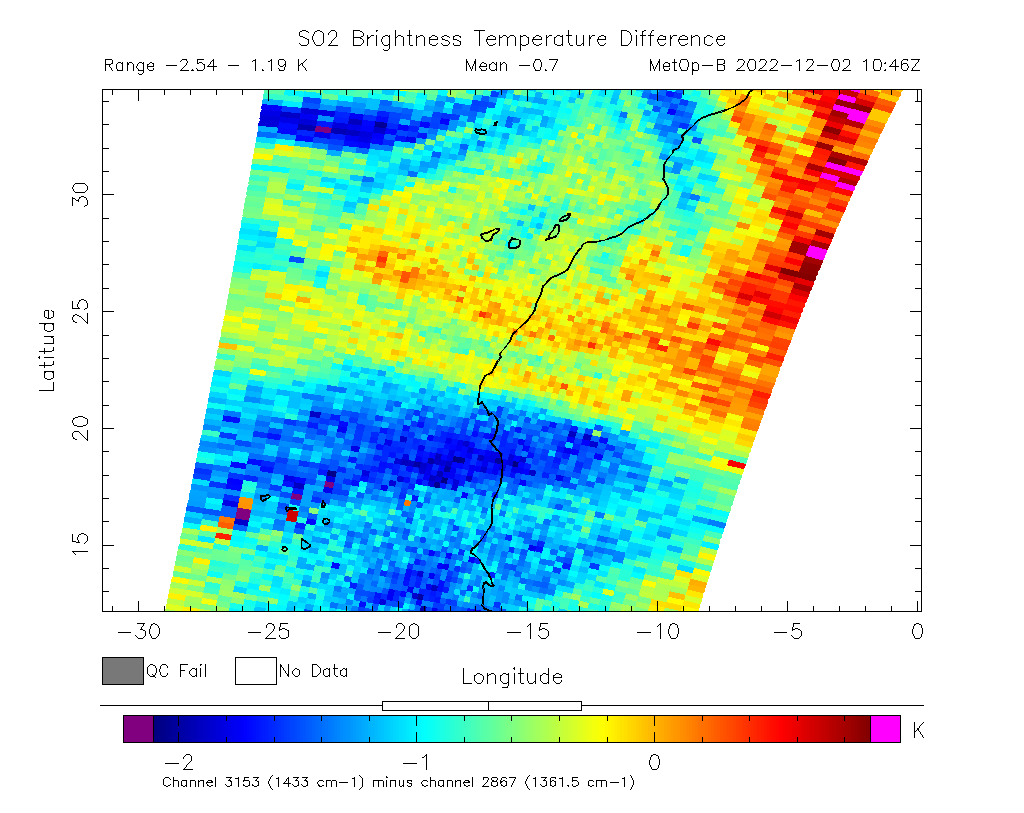 SO2 Brightness Temperature Difference 2022-12-02 10:46Z