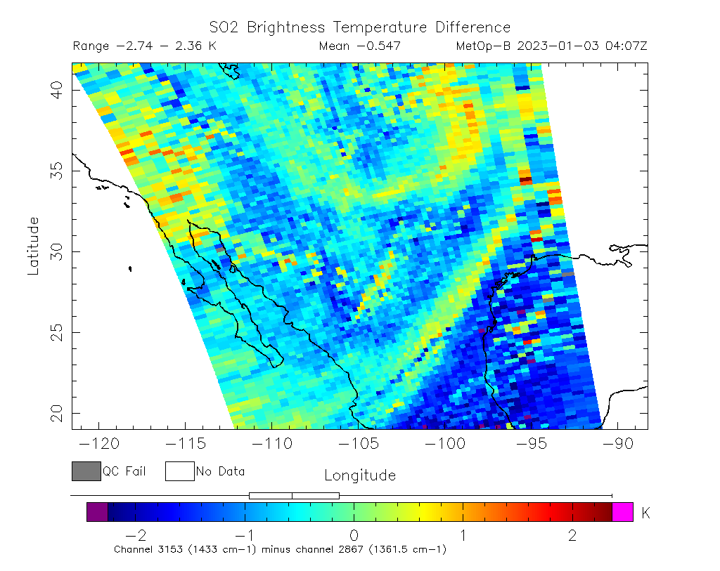 SO2 Brightness Temperature Difference 2023-01-03 04:07Z